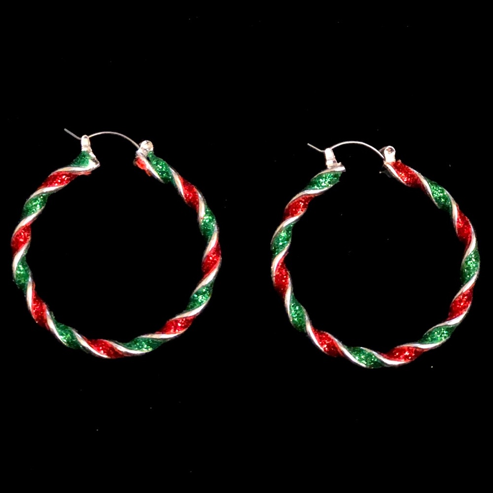 Candy cane twist silver and glitter hoop earrings